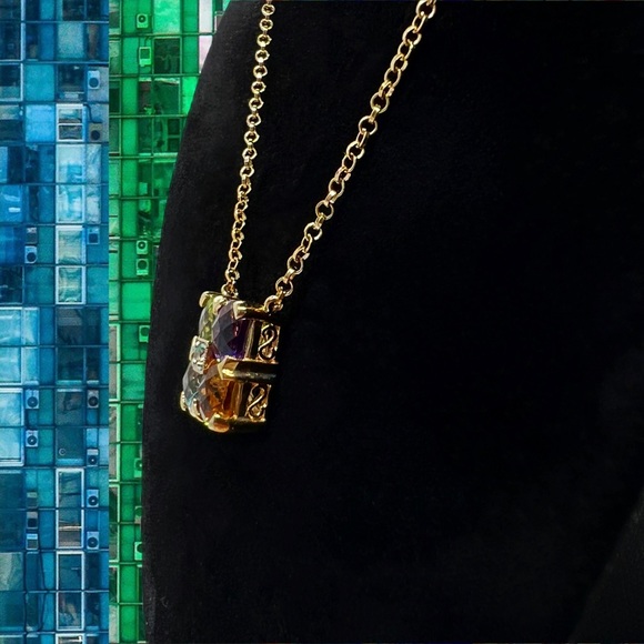 QVC Gold Plated 925 Silver 4 Gemstone Pendant Necklace - Picture 2 of 5